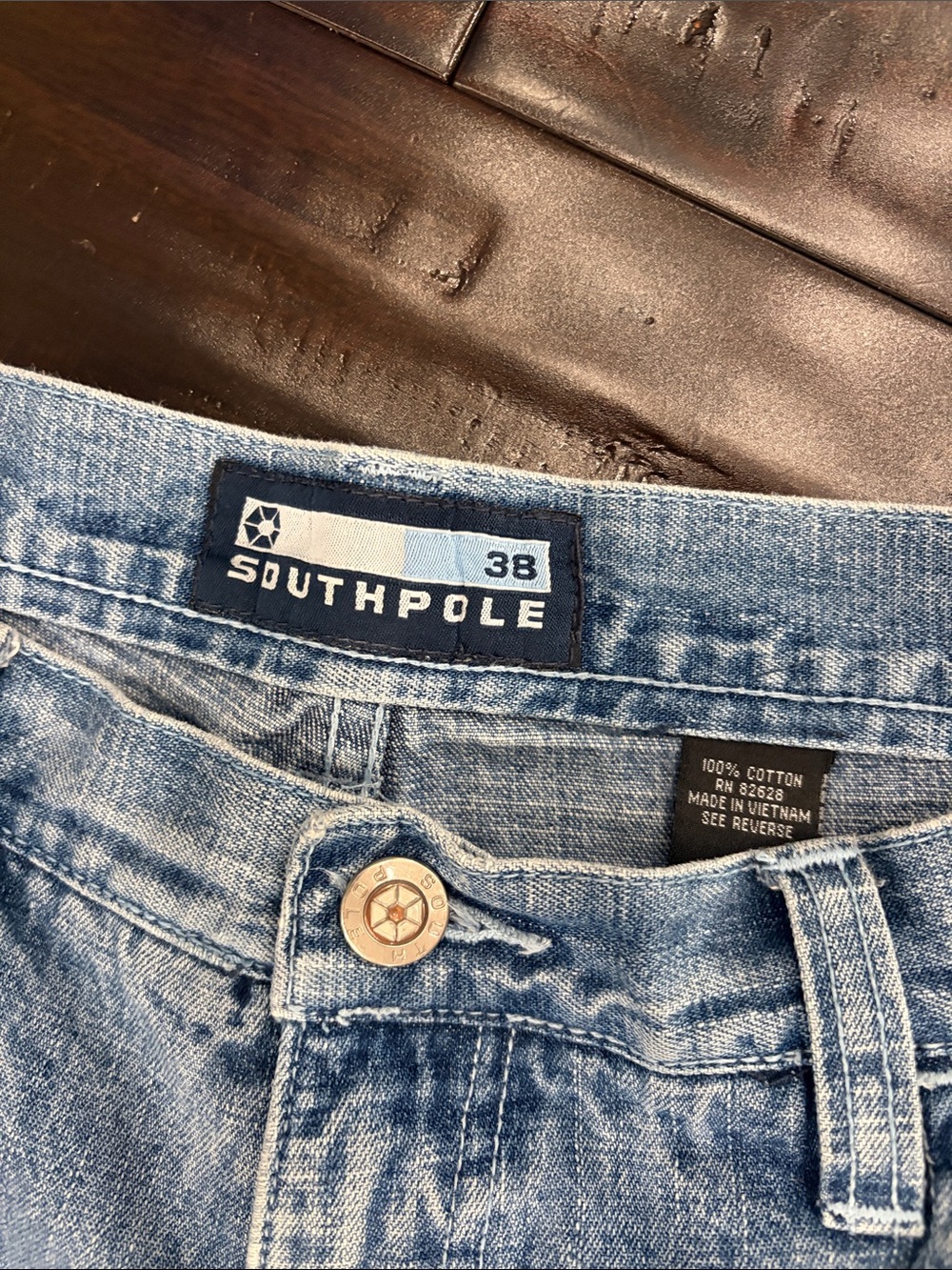 Men's Washed Light Blue Denim Jean Shorts with Panel Stitching - Picture 2 of 3